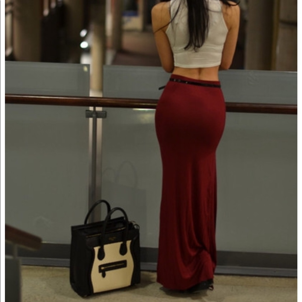 Plus size burgundy maxi long skirt